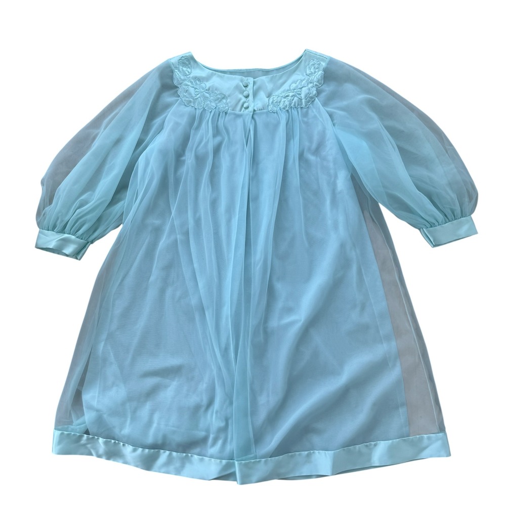 Gossard Artemis Peignoir Robe Vintage 60s Sheer Embroidered Petite Powder Blue